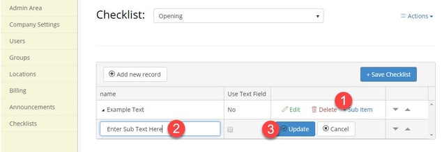 Managers Logbook Checklist Sub Item