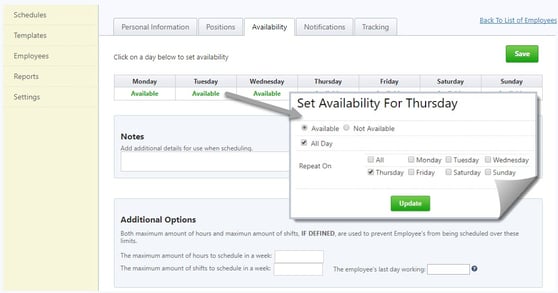 Employee Scheduler Set Availability