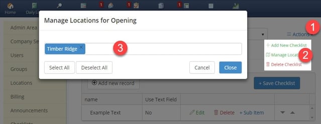 Managers Logbook Checklist Add Location