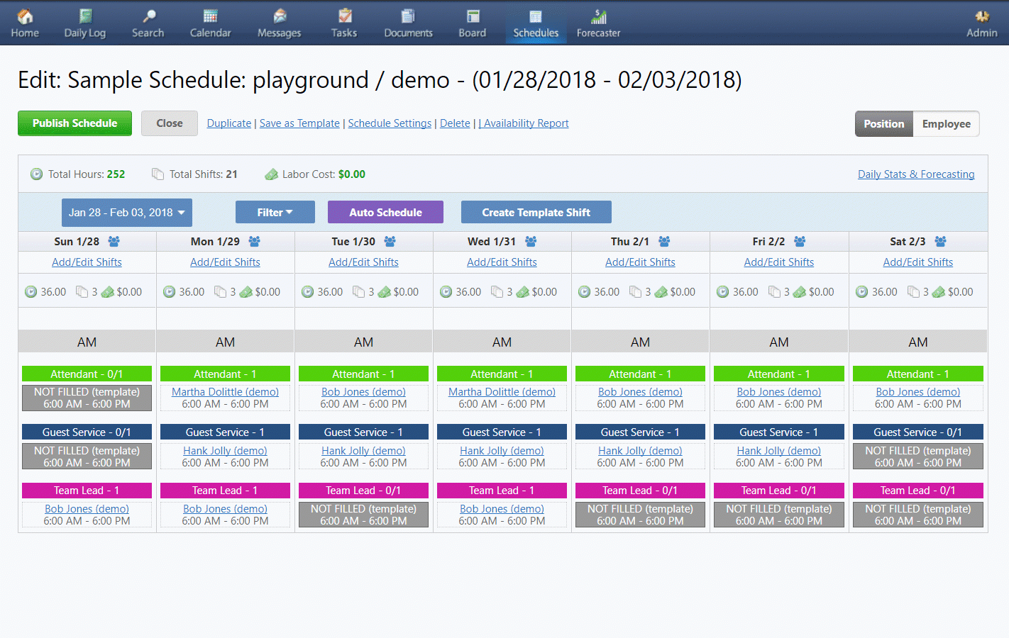sch position view filter and labor stats