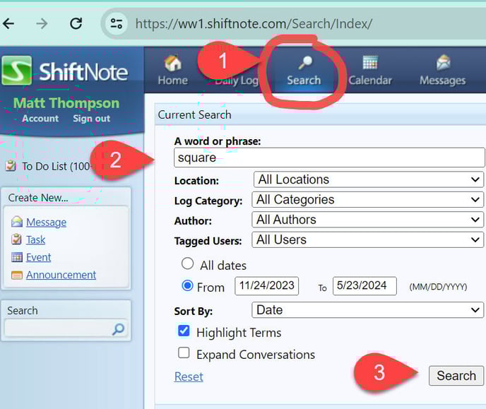 square shiftntoe search